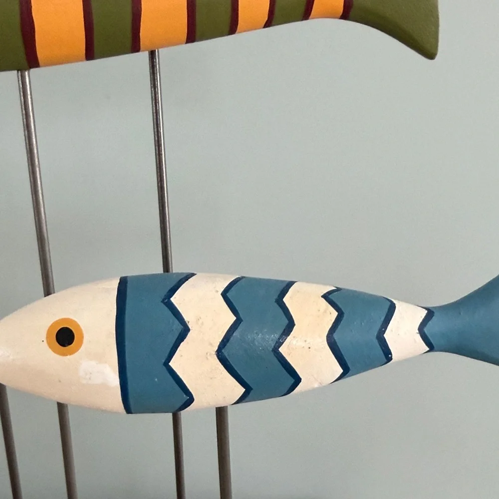 Colorful Wooden Fish Mobile -Type Multicolor Decorative Coastal Accent - Picture 4 of 12